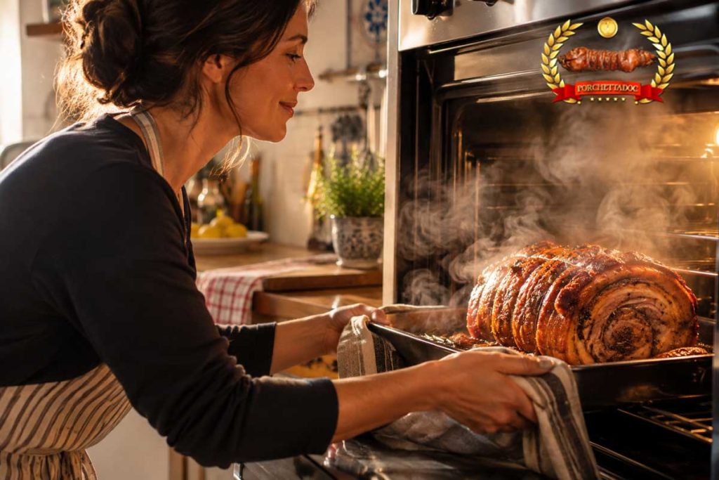 Come riscaldare un tronchetto di porchetta intero Se desiderate portare in tavola un pezzo di porchetta ancora intero, potete procedere in questo modo: Preriscaldate il forno. Una temperatura moderata può essere adatta a un riscaldamento graduale, ma va scelta in funzione delle dimensioni del pezzo e delle indicazioni del produttore. Sistemate la porchetta in una teglia adatta. Evitate di aggiungere liquidi sulla cotenna se il vostro obiettivo è mantenerla asciutta. Riscaldate gradualmente. Il tempo dipende dal peso, dalla forma del tronchetto e dalla temperatura iniziale. Non esiste un tempo universale valido per ogni porchetta. Controllate il centro del prodotto. La superficie può essere calda mentre l'interno o "cuore" è ancora tiepido. Quando si tratta di avanzi refrigerati, rispettate le indicazioni di sicurezza per il riscaldamento e assicuratevi che il prodotto sia caldo anche al cuore magari utilizzando un termometro a sonda. Valutate la croccantezza della cotenna. Se necessario e se la preparazione lo consente, potete utilizzare una breve fase finale di calore più intenso, controllando attentamente che la superficie non bruci. Come riscaldare un tronchetto di porchetta intero
Se desiderate portare in tavola un pezzo di porchetta ancora intero, potete procedere in questo modo:
Preriscaldate il forno. Una temperatura moderata può essere adatta a un riscaldamento graduale, ma va scelta in funzione delle dimensioni del pezzo e delle indicazioni del produttore.
Sistemate la porchetta in una teglia adatta. Evitate di aggiungere liquidi sulla cotenna se il vostro obiettivo è mantenerla asciutta.
Riscaldate gradualmente. Il tempo dipende dal peso, dalla forma del tronchetto e dalla temperatura iniziale. Non esiste un tempo universale valido per ogni porchetta.
Controllate il centro del prodotto. La superficie può essere calda mentre l'interno o "cuore" è ancora tiepido. Quando si tratta di avanzi refrigerati, rispettate le indicazioni di sicurezza per il riscaldamento e assicuratevi che il prodotto sia caldo anche al cuore magari utilizzando un termometro a sonda.
Valutate la croccantezza della cotenna. Se necessario e se la preparazione lo consente, potete utilizzare una breve fase finale di calore più intenso, controllando attentamente che la superficie non bruci.